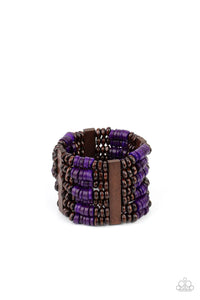 purple,stretchy,wooden,Vacay Vogue Purple Wooden Stretchy Bracelet