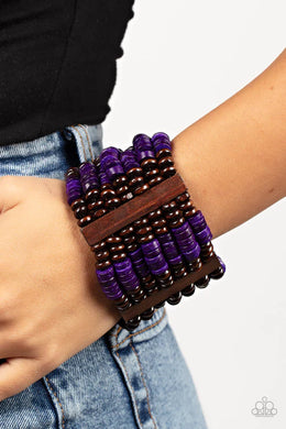 Vacay Vogue Purple Wooden Stretchy Bracelet Paparazzi Accessories