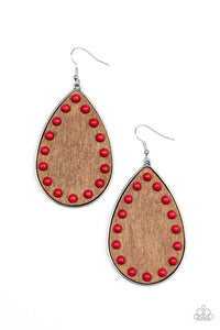 fishhook,red,wooden,Rustic Refuge Red Earring