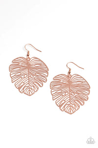 copper,fishhook,leaf,Palm Palmistry Copper Earrings