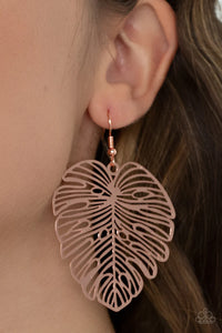 copper,fishhook,leaf,Palm Palmistry Copper Earrings