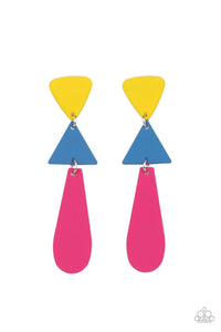 blue,multi,pink,post,yellow,Retro Redux Multi Post Earrings