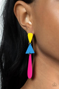 blue,multi,pink,post,yellow,Retro Redux Multi Post Earrings