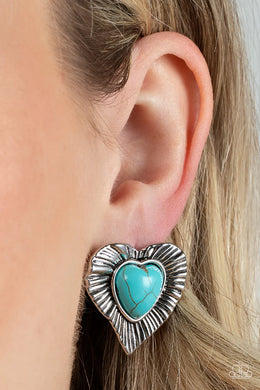 Rustic Romance Blue Stone Heart Post Earrings Paparazzi Accessories