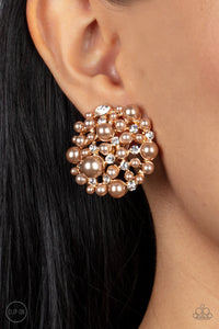 brown,clip-on,pearls,Head To Toe Twinkle Brown Pearl Clip-On Earring