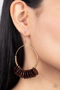 brown,fishhook,gold,Caribbean Cocktail Brown Earrings