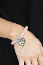 Load image into Gallery viewer, Cutely Crushing Pink Pearl Heart Stretchy Bracelet Paparazzi Accessories