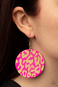animal print,fishhook,pink,wooden,Cat Walk Safari Pink Wooden Earring