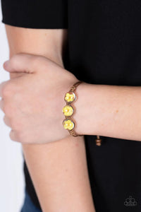 floral,leather,pull-tie,yellow,Prairie Persuasion Yellow Floral Pull-Tie Bracelet
