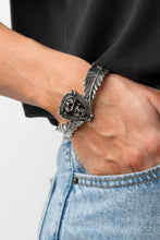 Load image into Gallery viewer, Desert Roost Black Stone Feather Cuff Bracelet Paparazzi Accessories