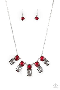 red,rhinestones,short necklace,Celestial Royal Red Rhinestone Necklace