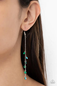 fishhook,green,oil spill,rhinestones,Extended Eloquence Green Rhinestone Earrings