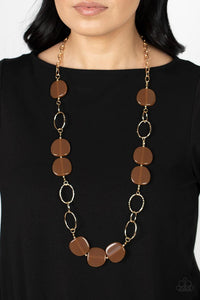brown,gold,long necklace,Posh Promenade Brown Necklace