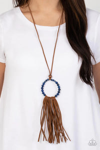 blue,leather,long necklace,stone,Namaste Mama Blue Stone Leather Necklace