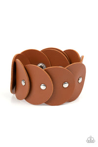 brown,leather,snaps,urban,Rhapsodic Roundup Brown Leather Urban Bracelet