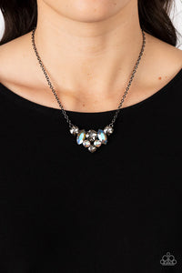 gunmetal,rhinestones,short necklace,Lavishly Loaded Black Rhinestone Necklace
