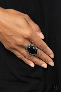 black,rhinestones,wide back,Avant-GRANDEUR Black Rhinestone Ring