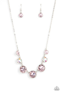 iridescent,pink,rhinestones,short necklace,Pampered Powerhouse Pink Rhinestone Necklace