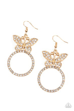 Load image into Gallery viewer, Paradise Found Gold Rhinestone Butterfly Earrings Paparazzi Accessories