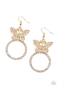 butterfly,fishhook,gold,rhinestones,Paradise Found Gold Rhinestone Butterfly Earrings