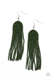 fishhook,green,seed bead,Right As Rainbow Green Seed Bead Earrings
