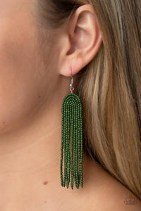 fishhook,green,seed bead,Right As Rainbow Green Seed Bead Earrings