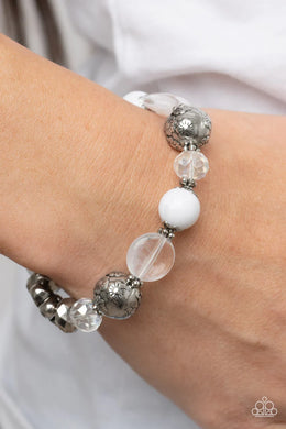 Pretty Persuasion White Stretchy Floral Bracelet Paparazzi Accessories