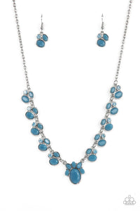 blue,rhinestones,short necklace,Fairytale Forte Blue Rhinestone Floral Necklace