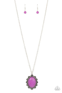 crackle stone,floral,long necklace,purple,Daisy Dotted Deserts Purple Stone Floral Necklace