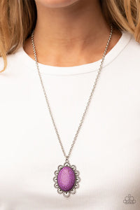 crackle stone,floral,long necklace,purple,Daisy Dotted Deserts Purple Stone Floral Necklace