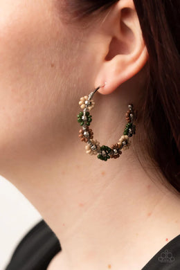 Growth Spurt Green Seed Bead Floral Hoop Earrings Paparazzi Accessories
