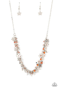 floral,orange,rhinestones,Fearlessly Floral Orange Rhinestone Necklace
