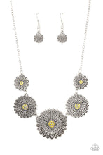 Load image into Gallery viewer, Marigold Meadows Yellow Rhinestone Floral Necklace Paparazzi Accessories