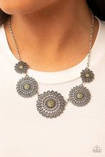 Load image into Gallery viewer, Marigold Meadows Yellow Rhinestone Floral Necklace Paparazzi Accessories