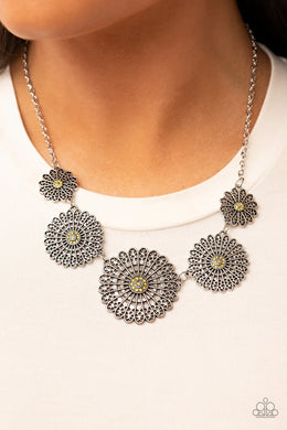 Marigold Meadows Yellow Rhinestone Floral Necklace Paparazzi Accessories