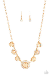 gold,rhinestones,short necklace,Extravagant Extravaganza Gold Rhinestone Necklace