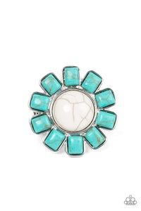 blue,crackle stone,multi,turquoise,white,wide back,Mojave Marigold White Floral Stone Ring