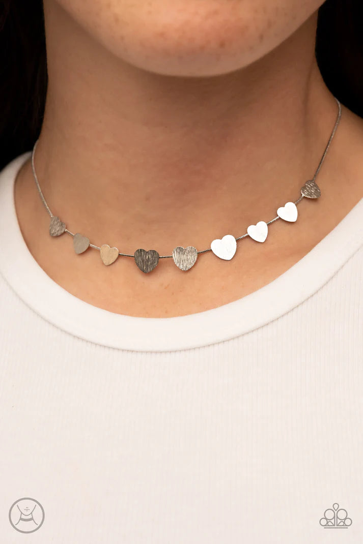 Dainty Desire Silver Heart Choker Necklace Paparazzi Accessories