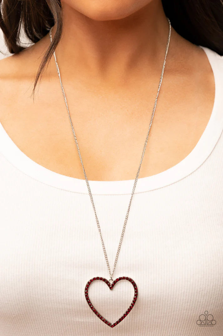 Va-Va-Valentine Red Rhinestone Heart Necklace Paparazzi Accessories