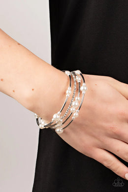 Marina Masterpiece White Pearl Rhinestone Coil Bracelet Paparazzi Accessories