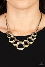 Load image into Gallery viewer, Bombshell Bling Brass Rhinestone Necklace Paparazzi Accessories