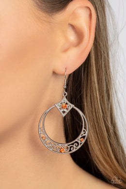Royal Resort Orange Rhinestone Earrings Paparazzi Accessories