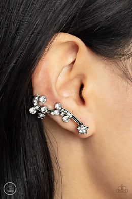 Astral Anthem White Rhinestone Star Post Ear Crawler Earrings Paparazzi Accessories