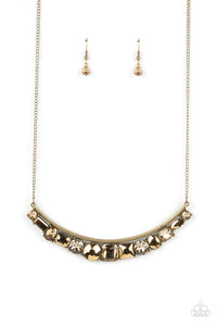 brass,rhinestones,short necklace,The Only SMOKE-SHOW in Town Brass Rhinestone Necklace