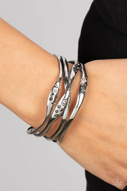 Line It Up Silver Rhinestone Cuff Bracelet Paparazzi Accessories