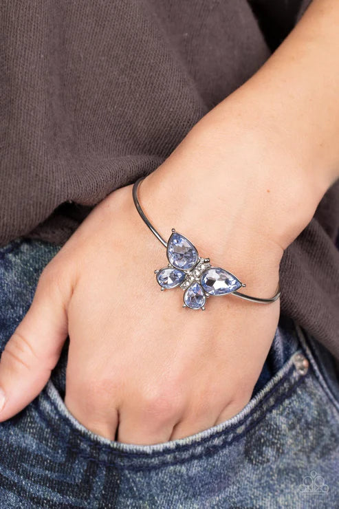 Butterfly Beatitude Blue Rhinestone Butterfly Cuff Bracelet Paparazzi Accessories