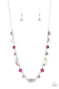 iridescent,pink,rhinestones,short necklace,Irresistible HEIR-idescence Pink Rhinestone Necklace