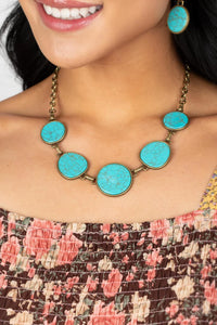 brass,crackle stone,short necklace,turquoise,Santa Fe Flats Brass Turquoise Brass Necklace