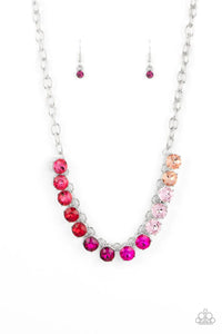 pink,rhinestones,short necklace,Rainbow Resplendence Pink Rhinestone Necklace