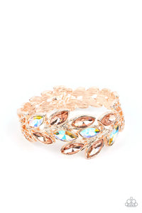 hinge,iridescent,rhinestones,rose gold,Luminous Laurels Rose Gold Iridescent Rhinestone Hinge Bracelet